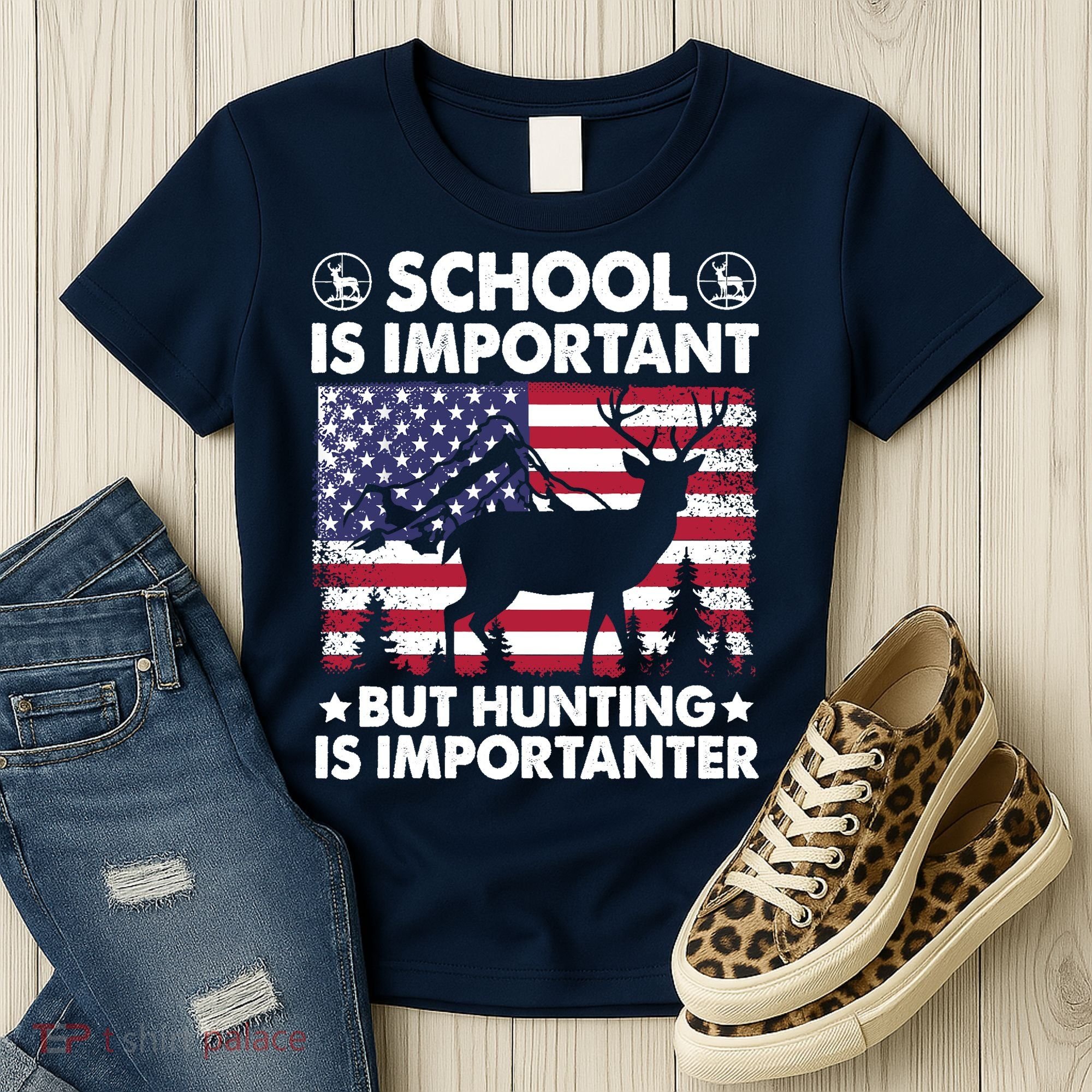 School Is Important But Hunting Is Importanter Funny Hunting Women's T-Shirt