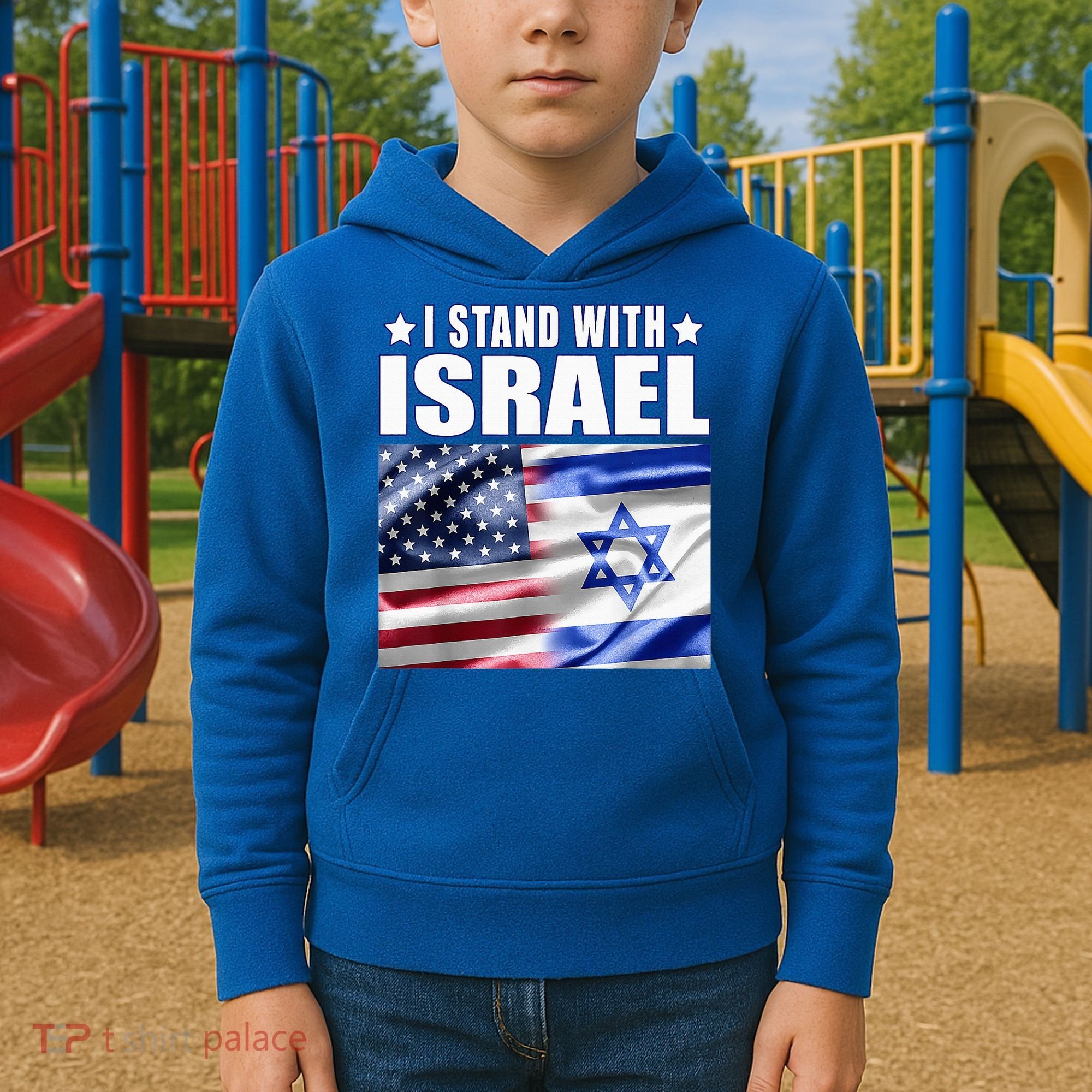 Support Israel I Stand With Israel Us Israel Flag Combined Kids Hoodie