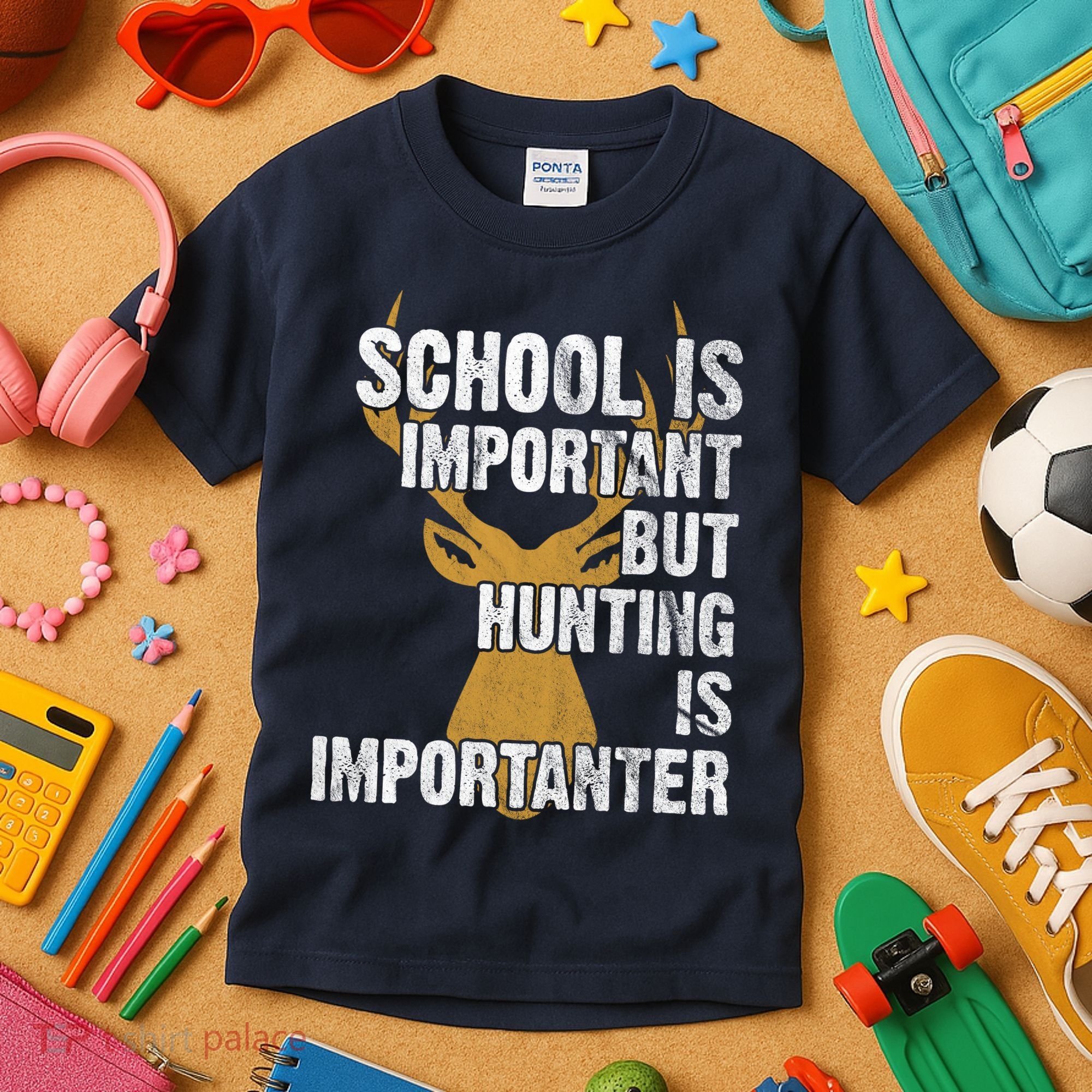 School Is Important But Is Hunting Importanter Deer Kids T-Shirt