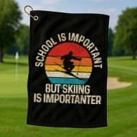 School Is Important But Skiing Is Importanter Ski Funny Gift Funny Gift Golf Towel thumb 1