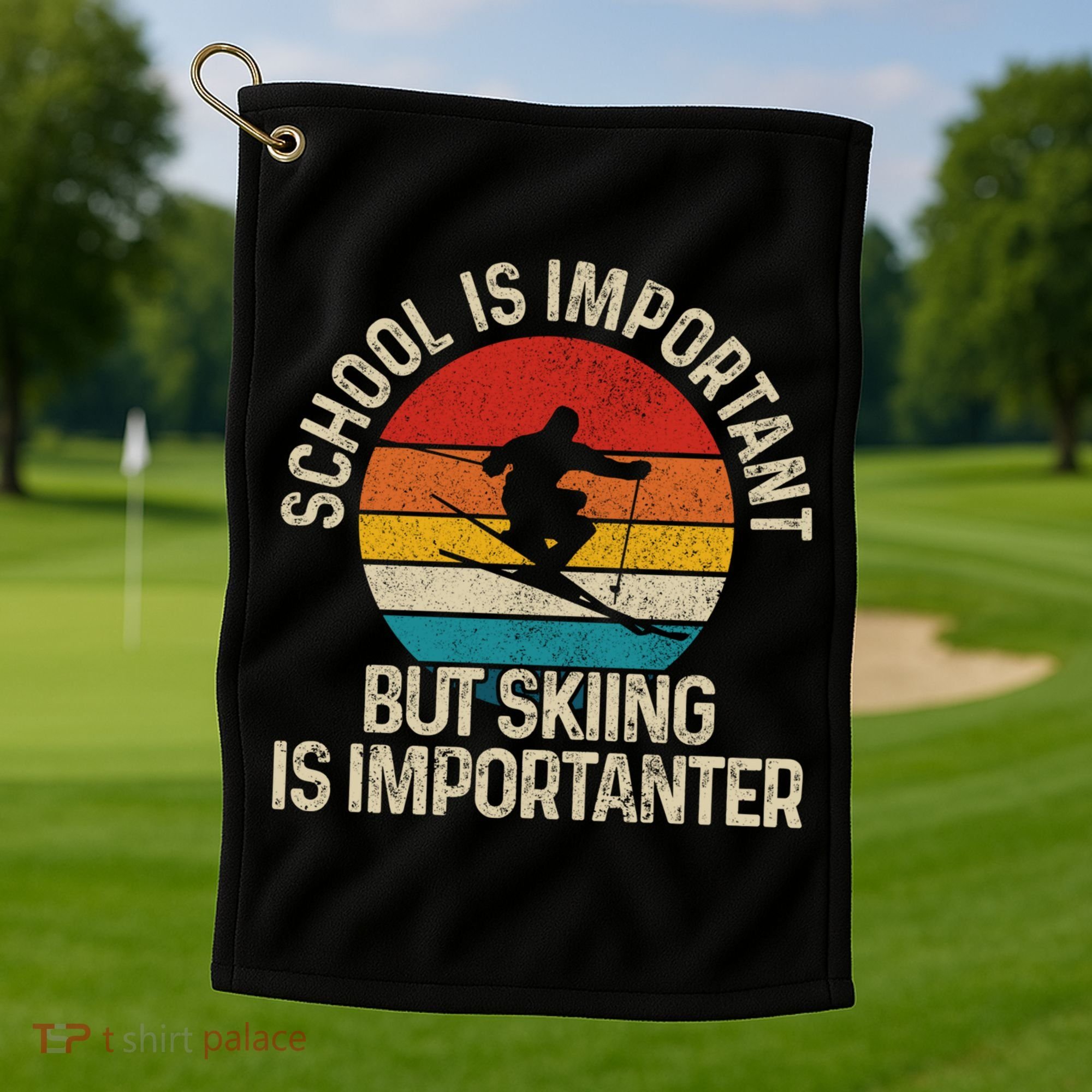 School Is Important But Skiing Is Importanter Ski Funny Gift Funny Gift Golf Towel