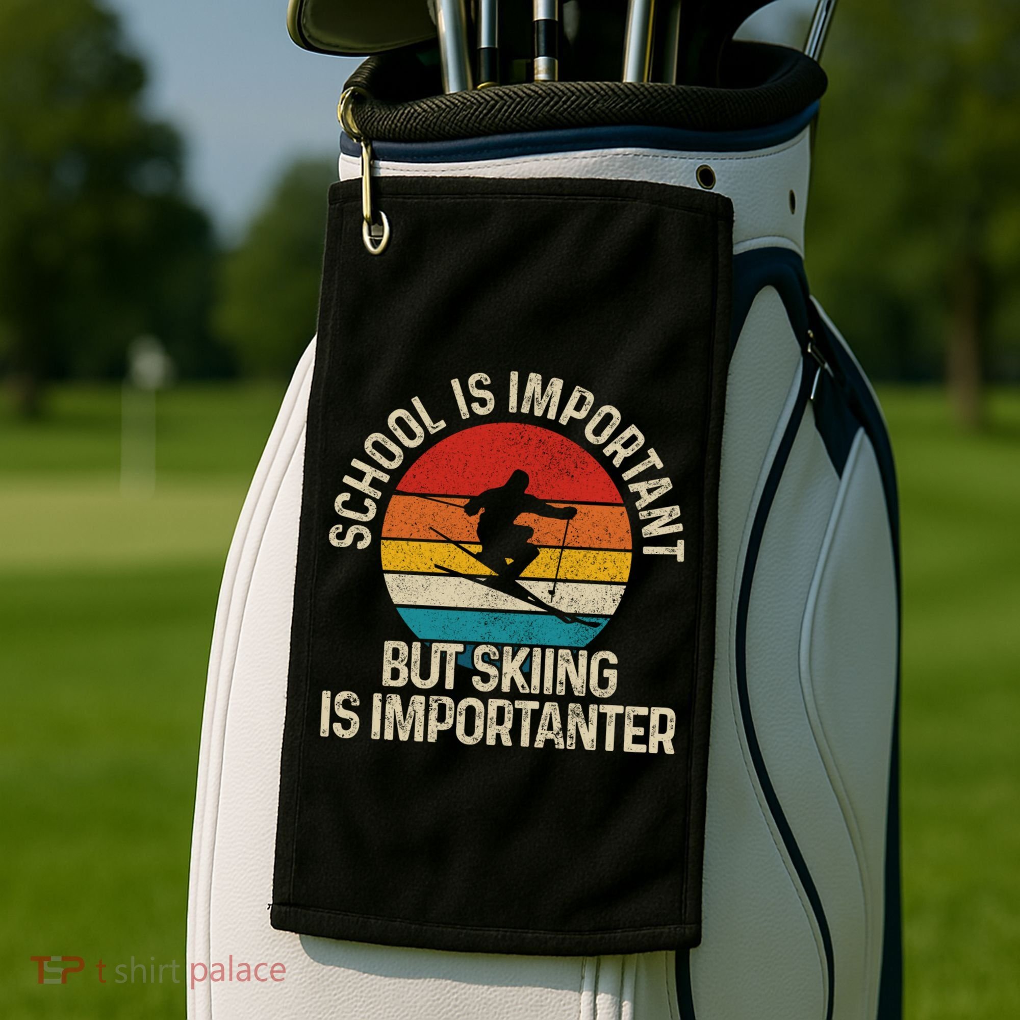 School Is Important But Skiing Is Importanter Ski Funny Gift Funny Gift Golf Towel