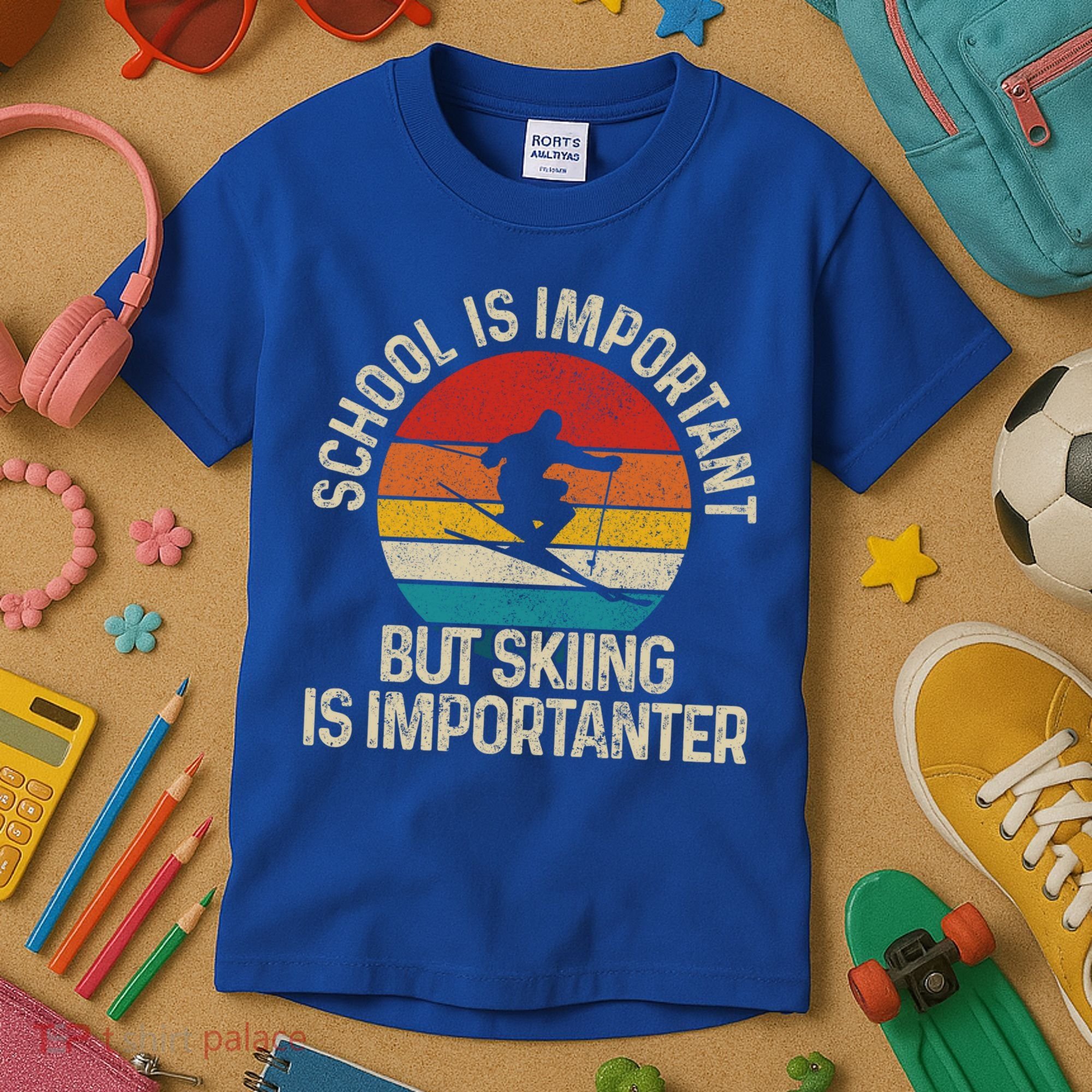 School Is Important But Skiing Is Importanter Ski Funny Gift Funny Gift Kids T-Shirt