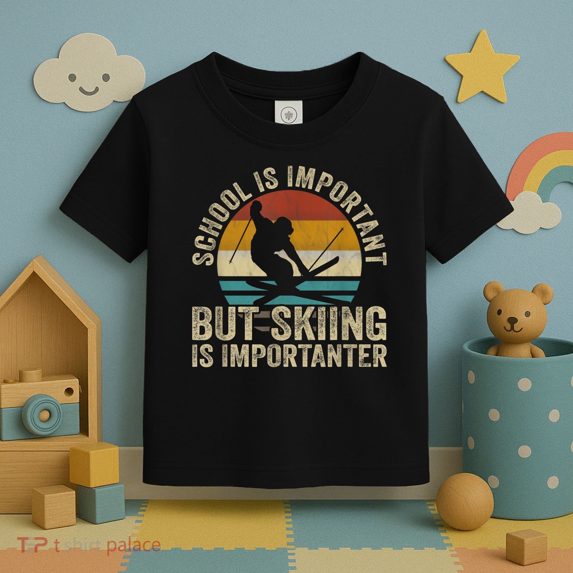 School Is Important But Skiing Is Importanter Ski Funny Gift Toddler T-Shirt