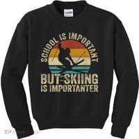 School Is Important But Skiing Is Importanter Ski Funny Gift Kids Sweatshirt thumb 0