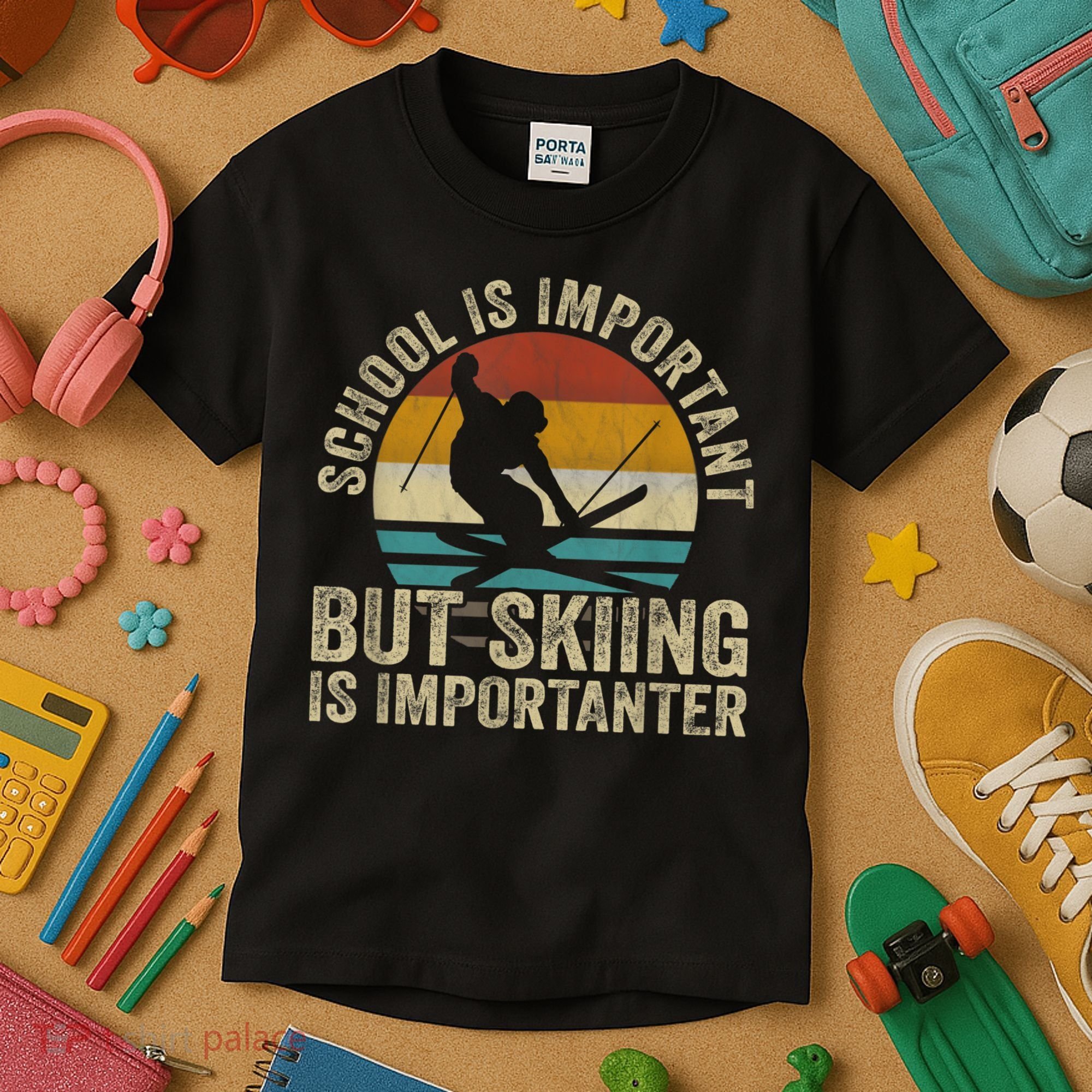 School Is Important But Skiing Is Importanter Ski Funny Gift Kids T-Shirt