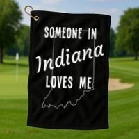 Someone In Indiana Loves Me State Map Silhouette Golf Towel thumb 1