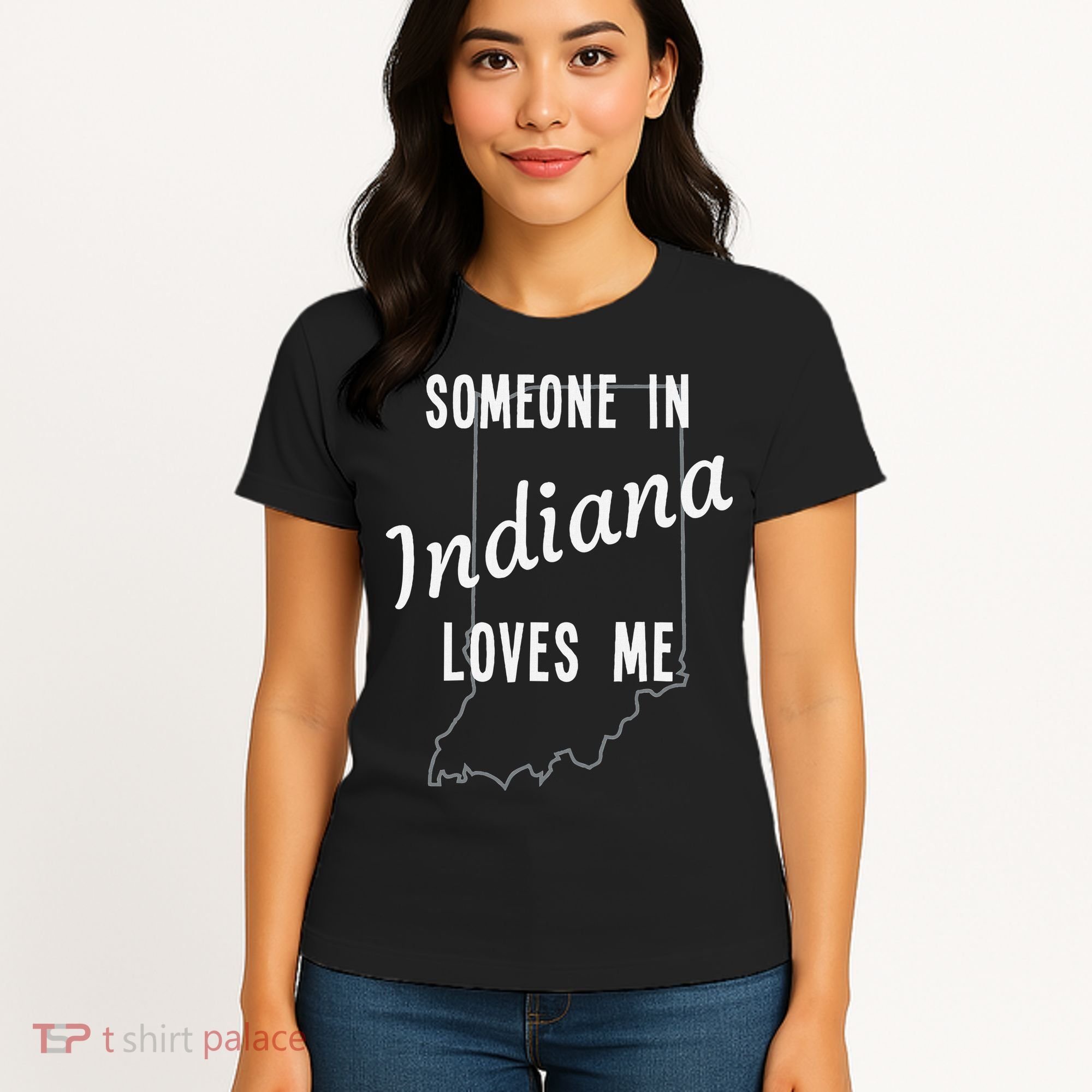 Someone In Indiana Loves Me State Map Silhouette Women's T-Shirt