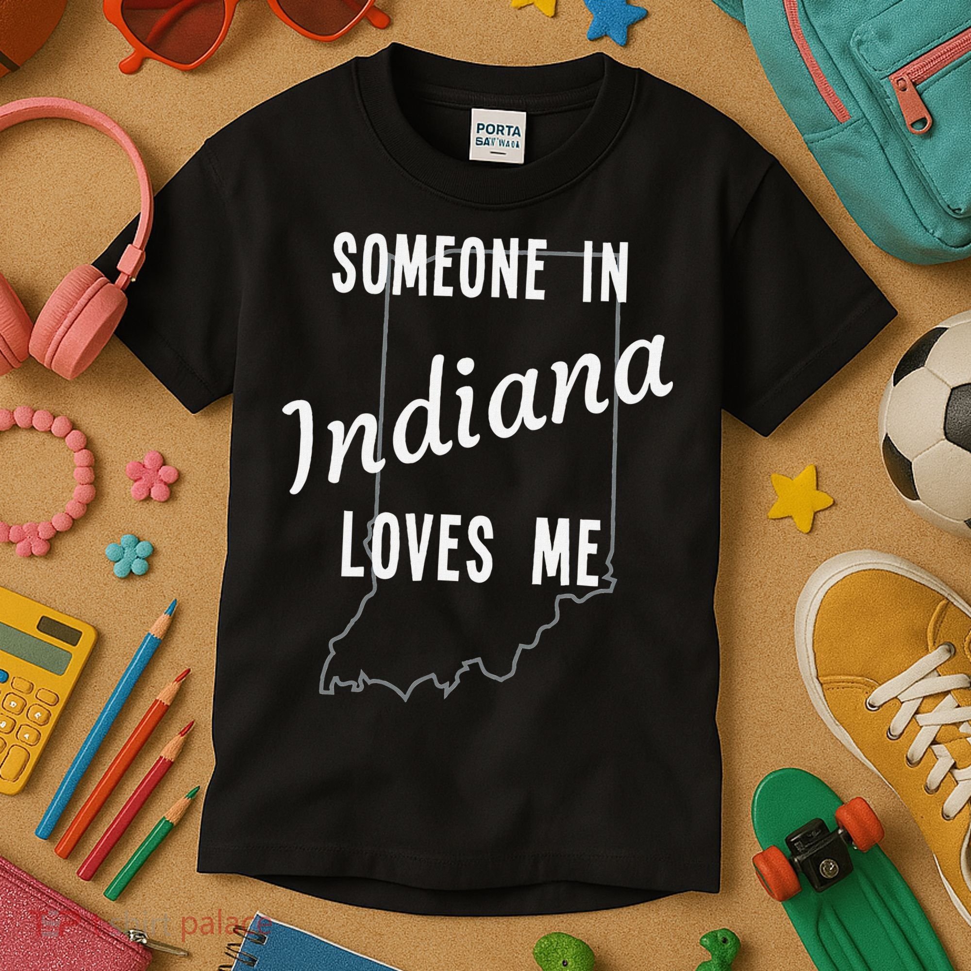 Someone In Indiana Loves Me State Map Silhouette Kids T-Shirt