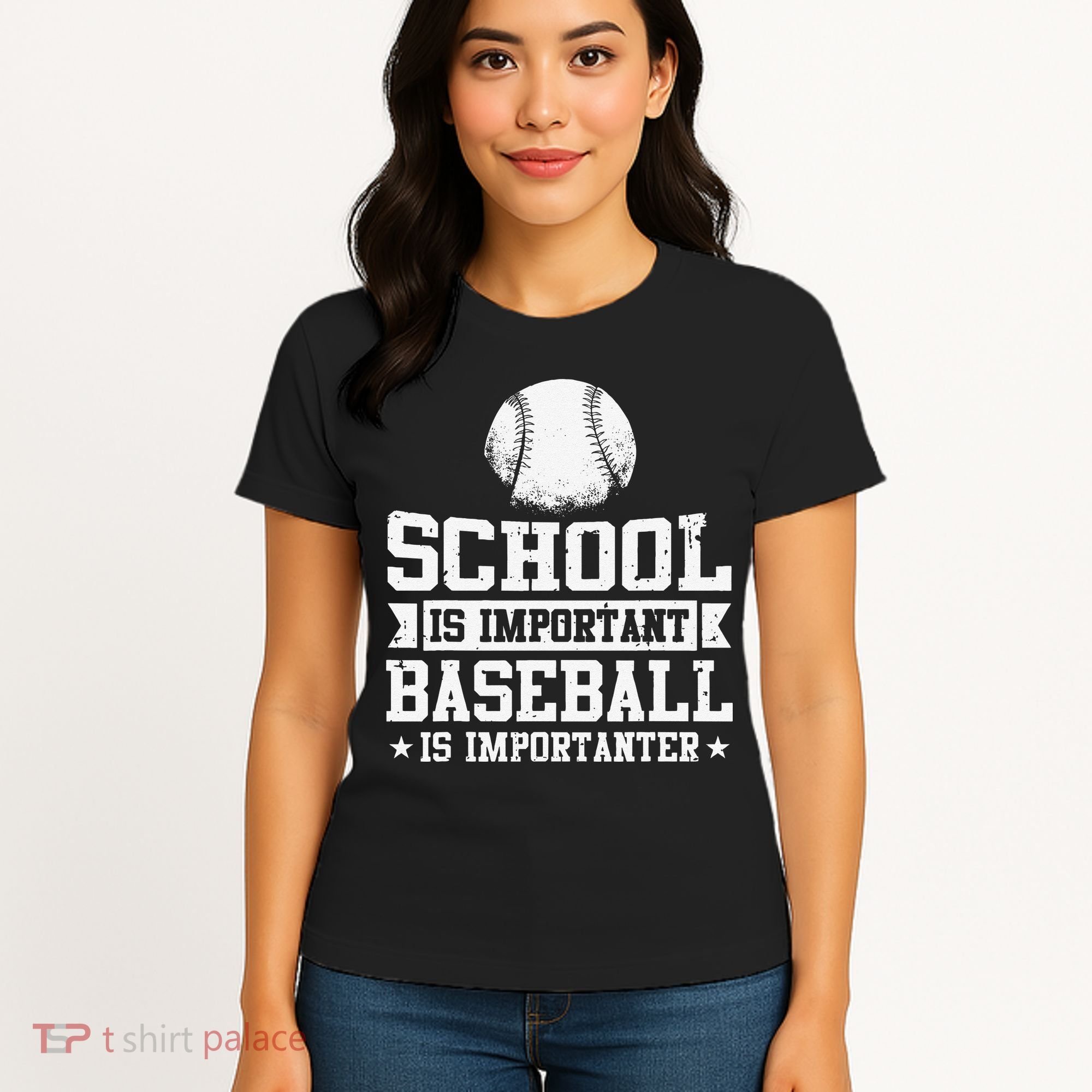 School Is Important But Baseball Is Importanter Funny Women's T-Shirt