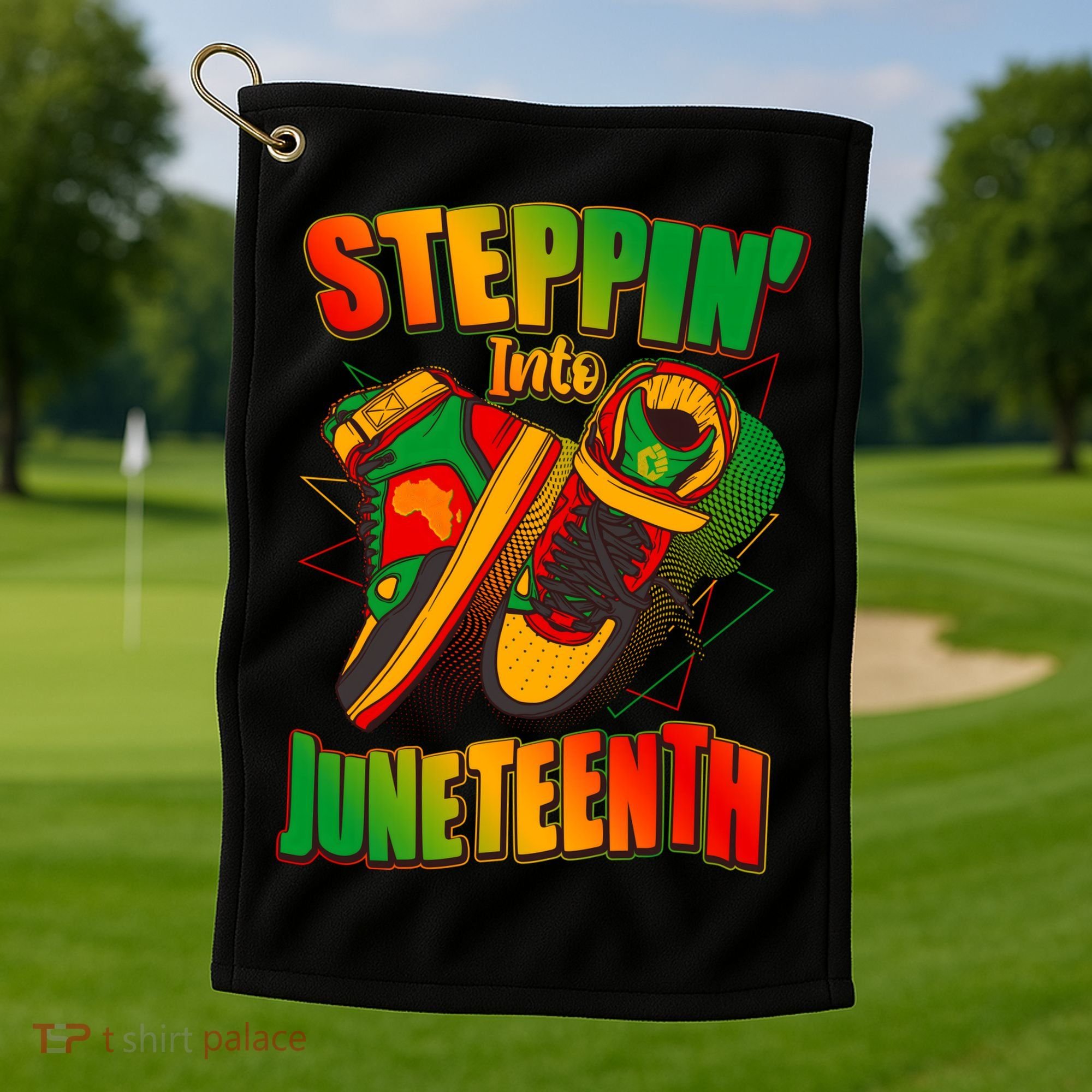 Steppin Into Juneteenth Sneaker Gym Shoes Celebrate Juneteenth Golf Towel