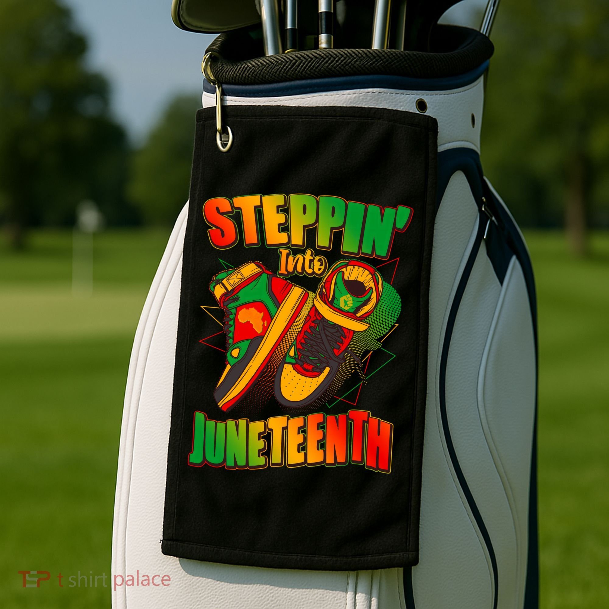 Steppin Into Juneteenth Sneaker Gym Shoes Celebrate Juneteenth Golf Towel