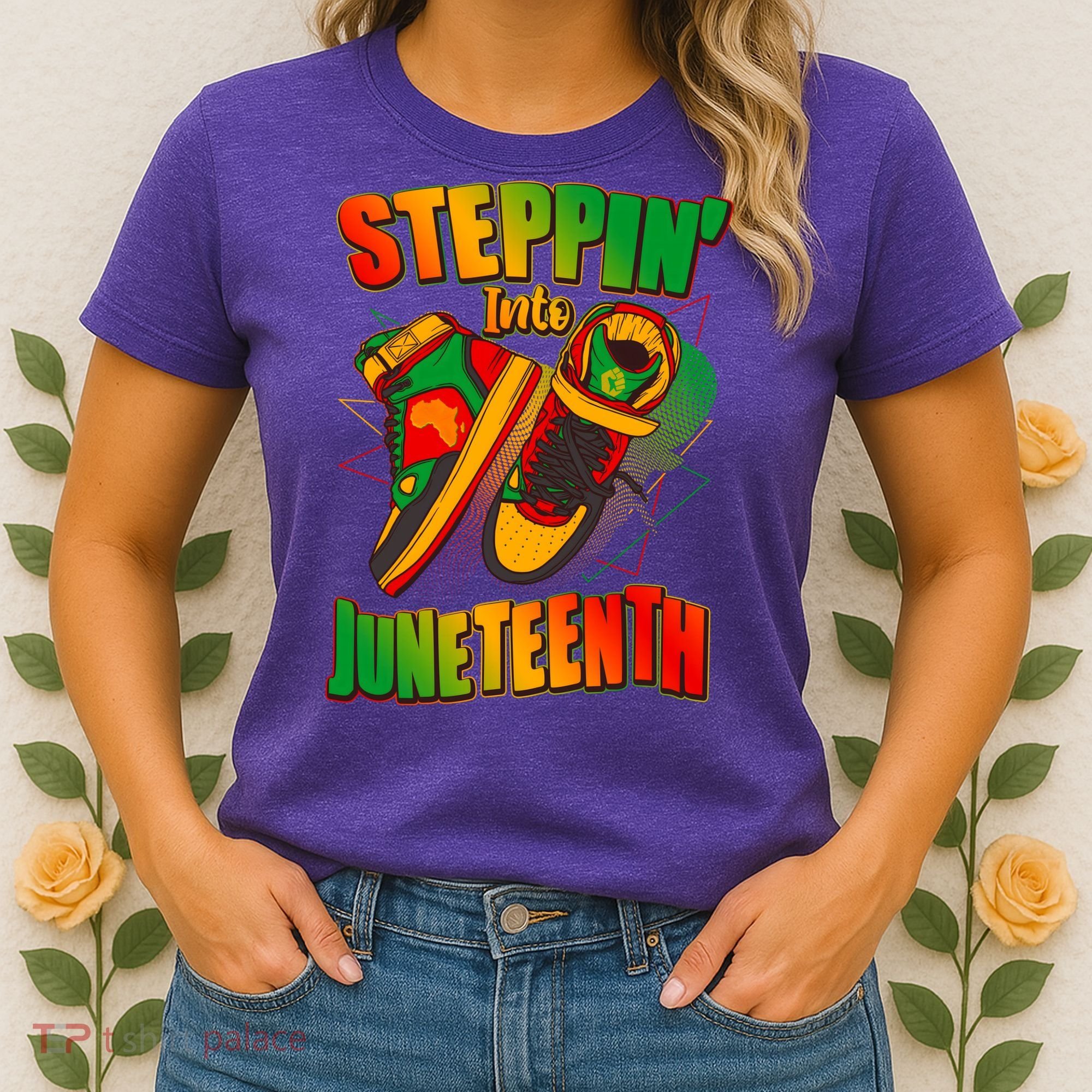 Steppin Into Juneteenth Sneaker Gym Shoes Celebrate Juneteenth Women's T-Shirt