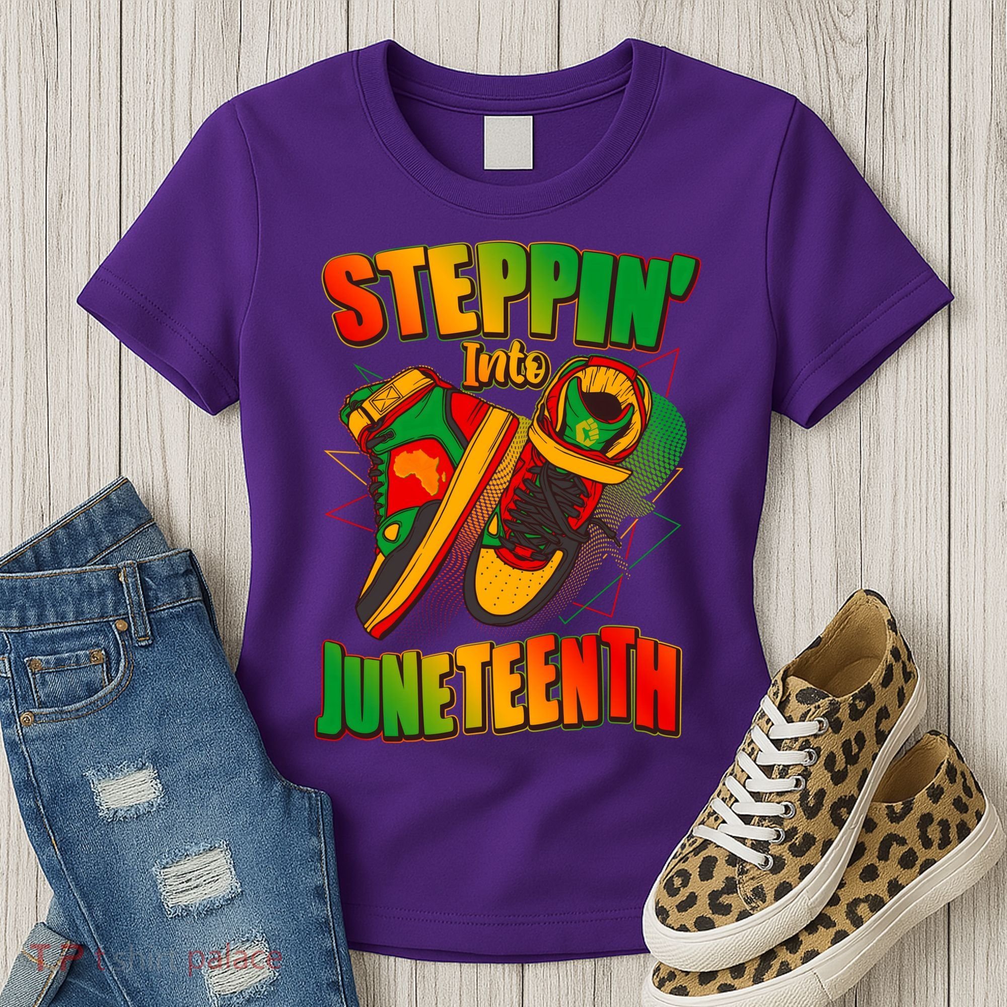 Steppin Into Juneteenth Sneaker Gym Shoes Celebrate Juneteenth Women's T-Shirt