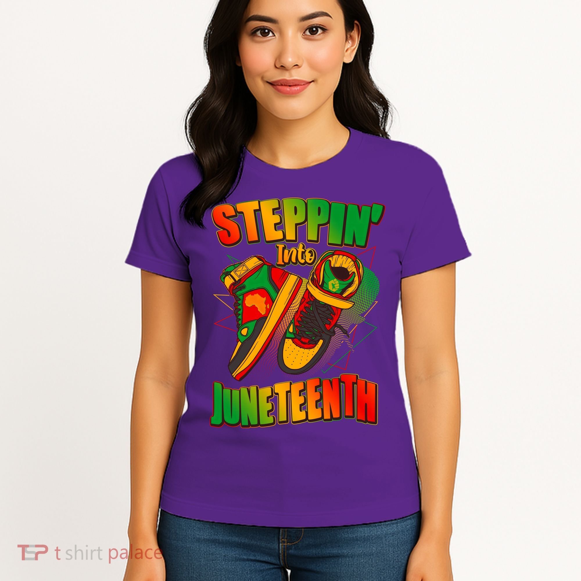 Steppin Into Juneteenth Sneaker Gym Shoes Celebrate Juneteenth Women's T-Shirt