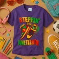 Steppin Into Juneteenth Sneaker Gym Shoes Celebrate Juneteenth Kids T-Shirt thumb 3
