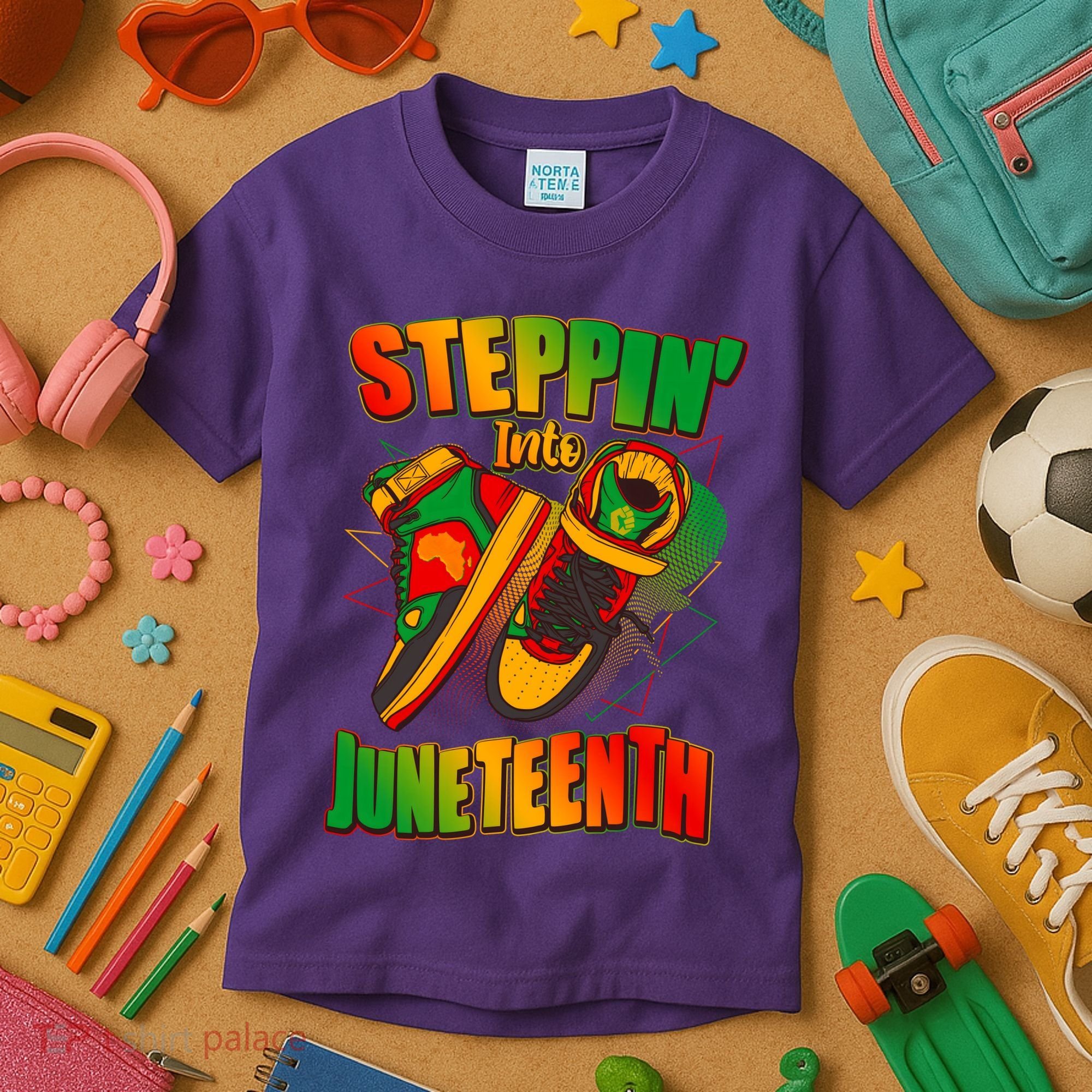 Steppin Into Juneteenth Sneaker Gym Shoes Celebrate Juneteenth Kids T-Shirt