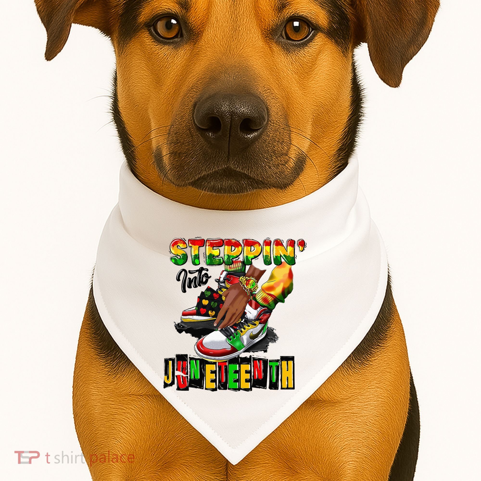 Stepping Into Juneteenth African American Black Shoes USA-Made Doggie Bandana