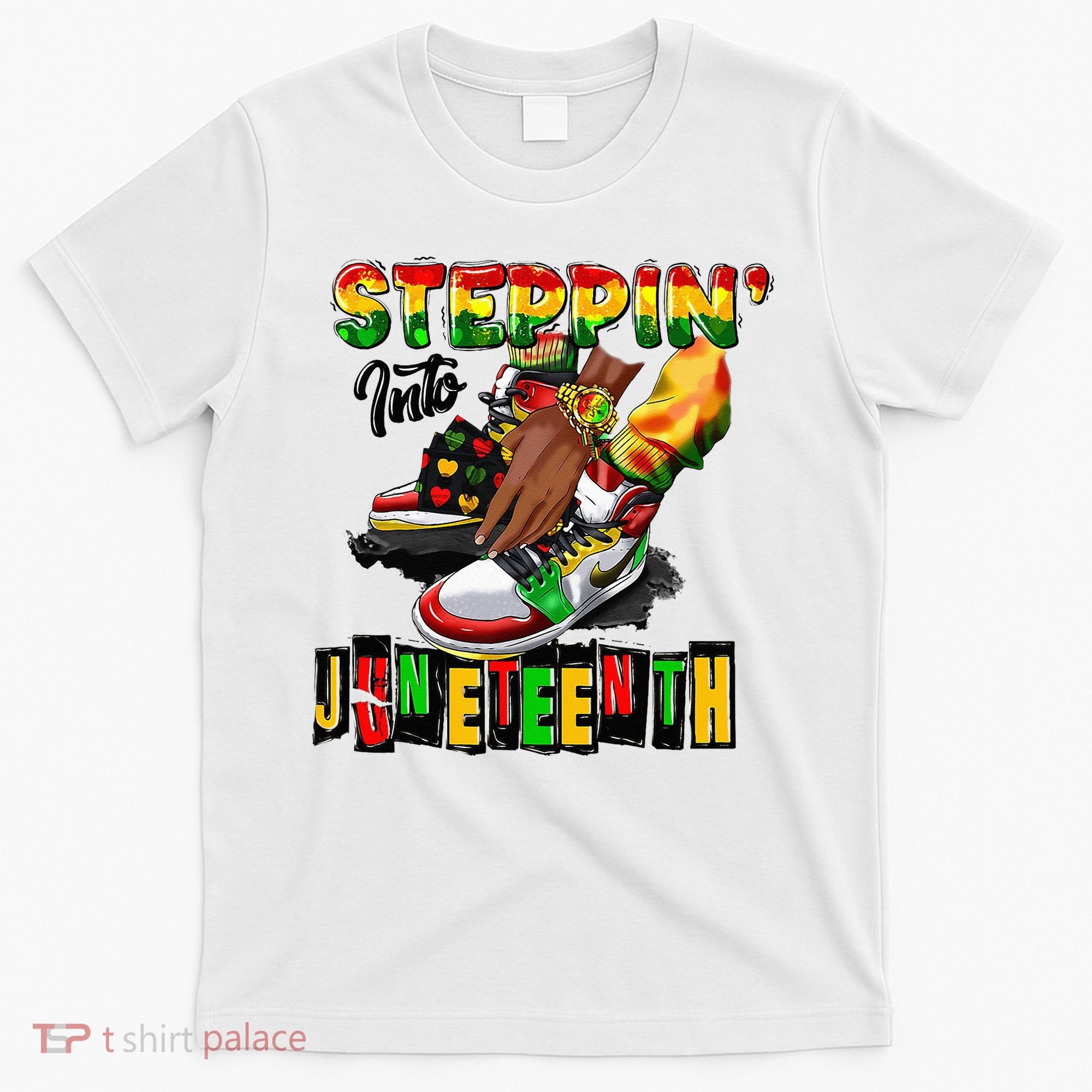 Stepping Into Juneteenth African American Black Shoes T-Shirt