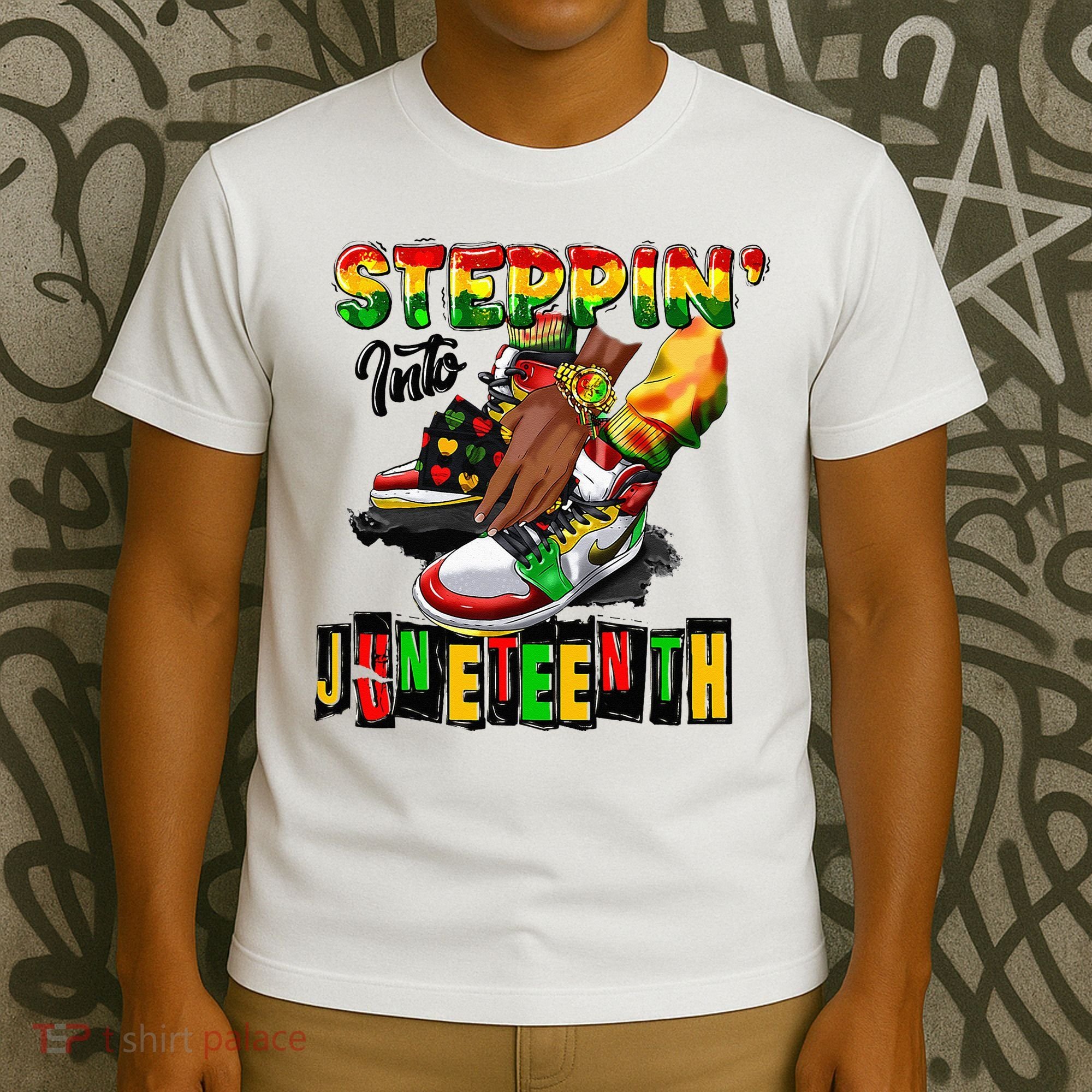 Stepping Into Juneteenth African American Black Shoes T-Shirt