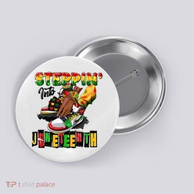 Stepping Into Juneteenth African American Black Shoes Button