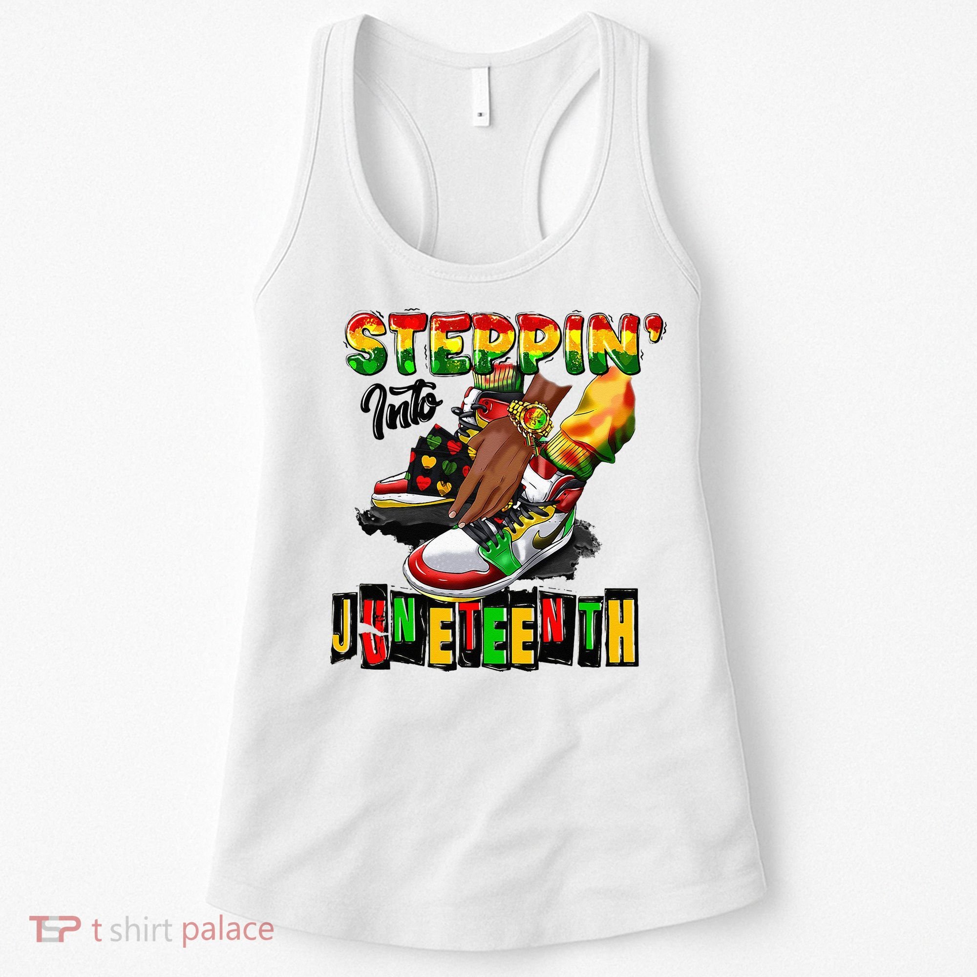Stepping Into Juneteenth African American Black Shoes Women's Tank Top