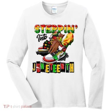 Stepping Into Juneteenth African American Black Shoes Women's Long Sleeve Shirt