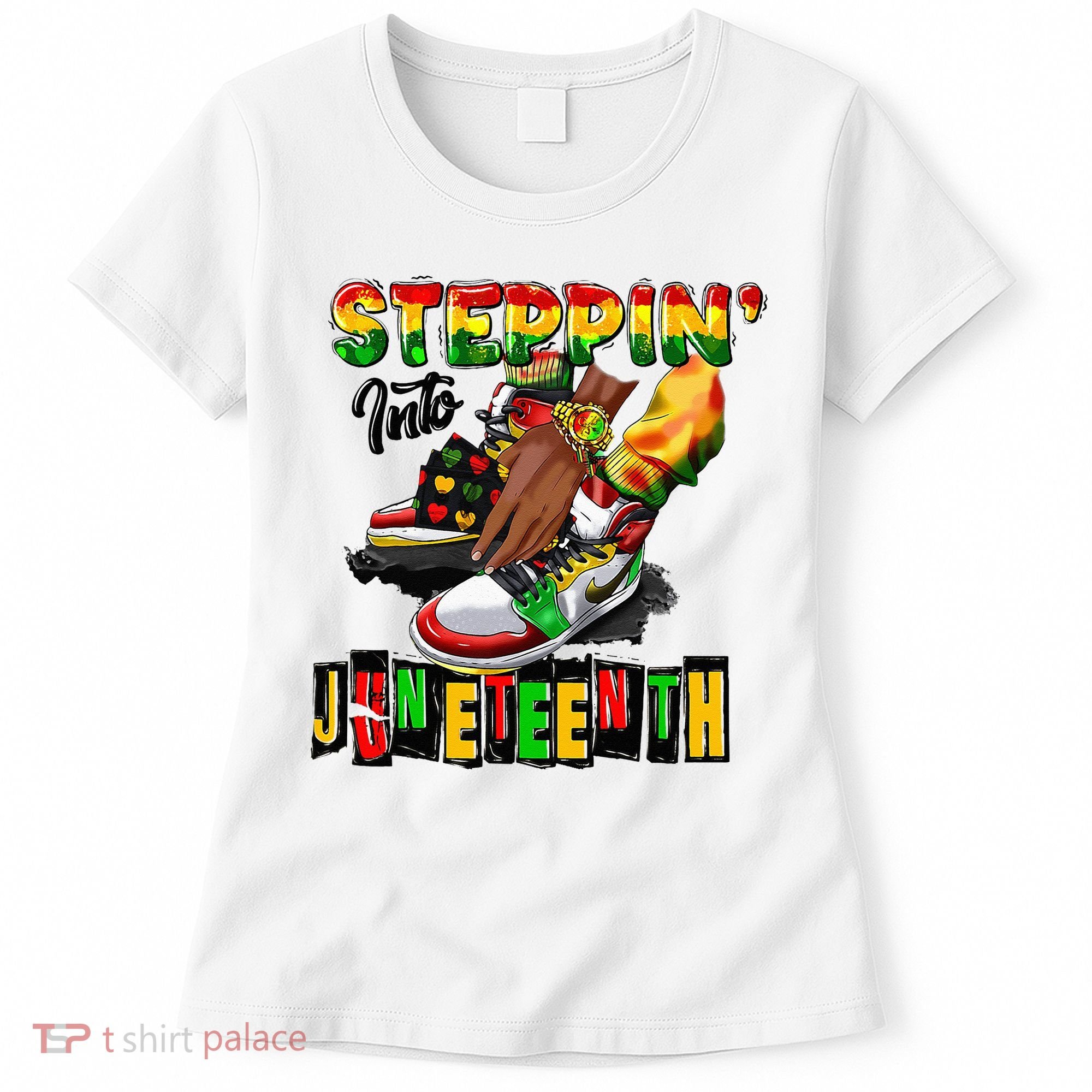 Stepping Into Juneteenth African American Black Shoes Women's T-Shirt