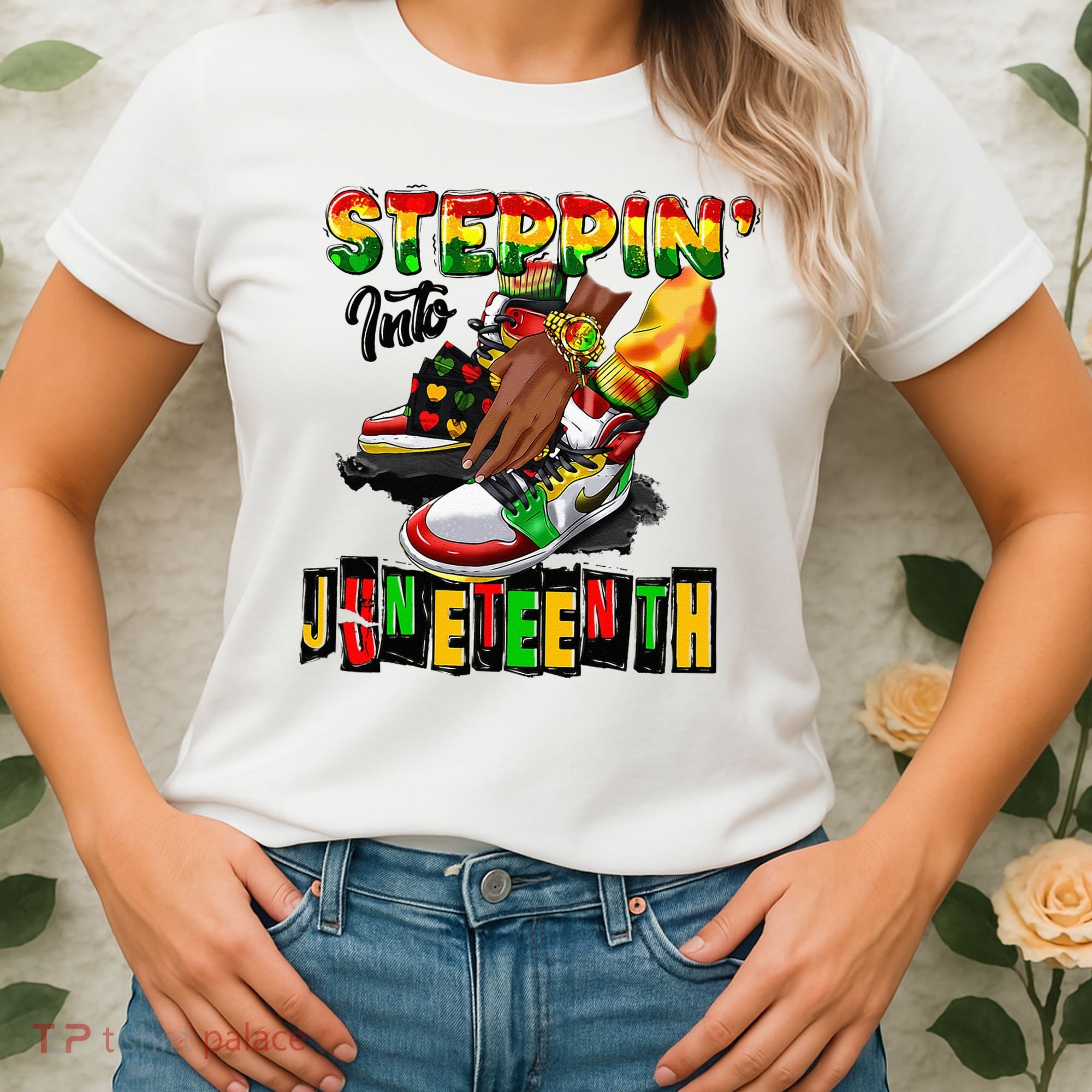 Stepping Into Juneteenth African American Black Shoes Women's T-Shirt