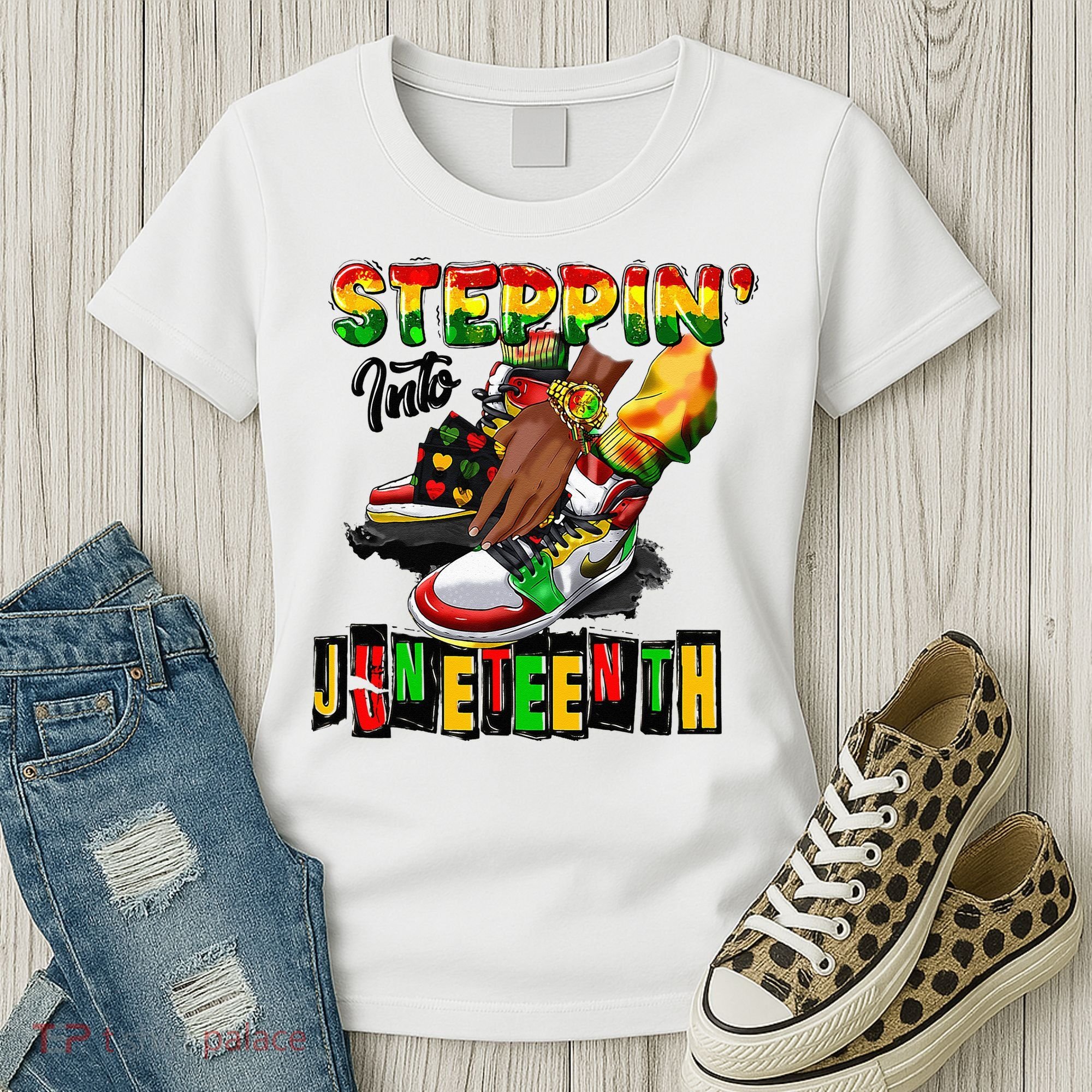 Stepping Into Juneteenth African American Black Shoes Women's T-Shirt