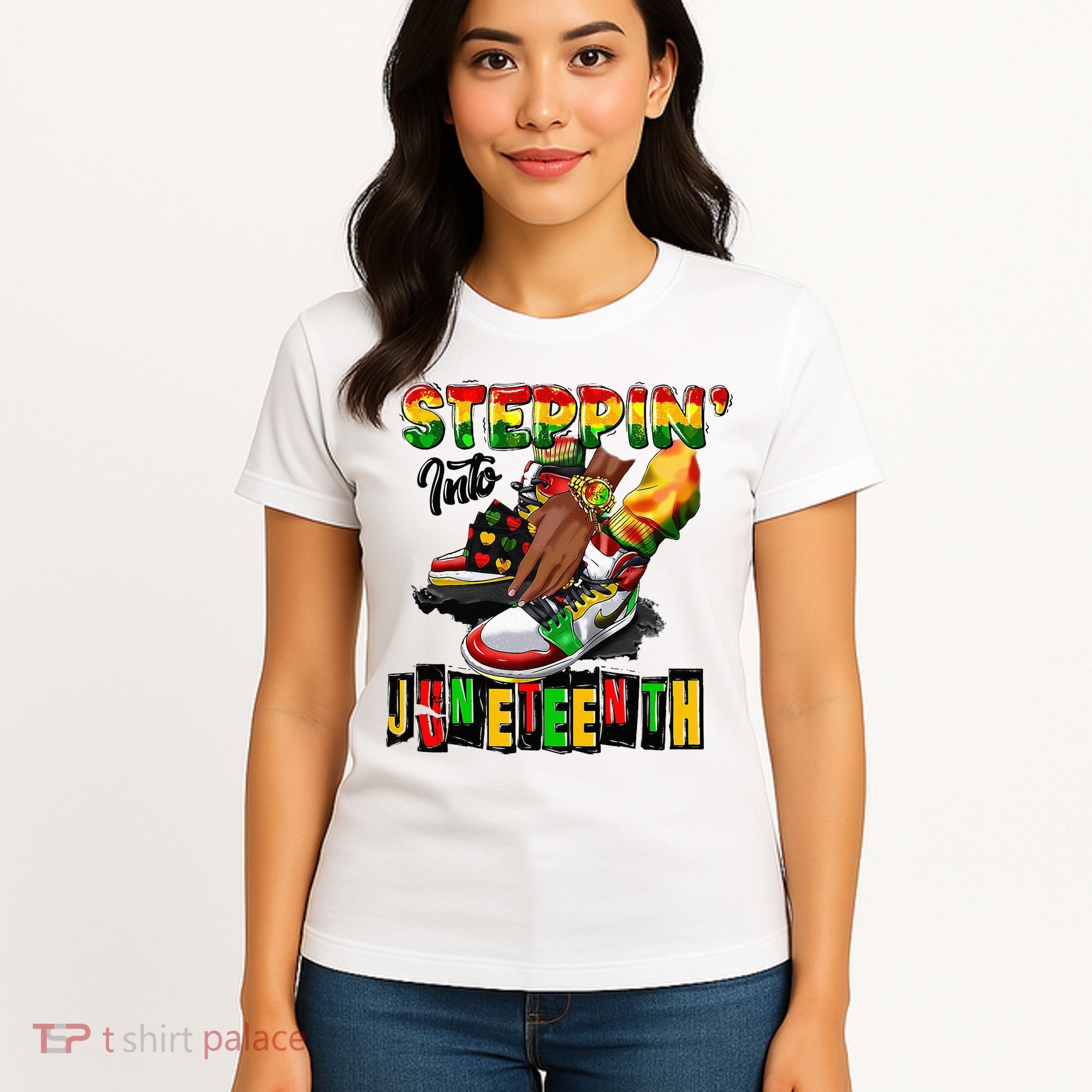 Stepping Into Juneteenth African American Black Shoes Women's T-Shirt