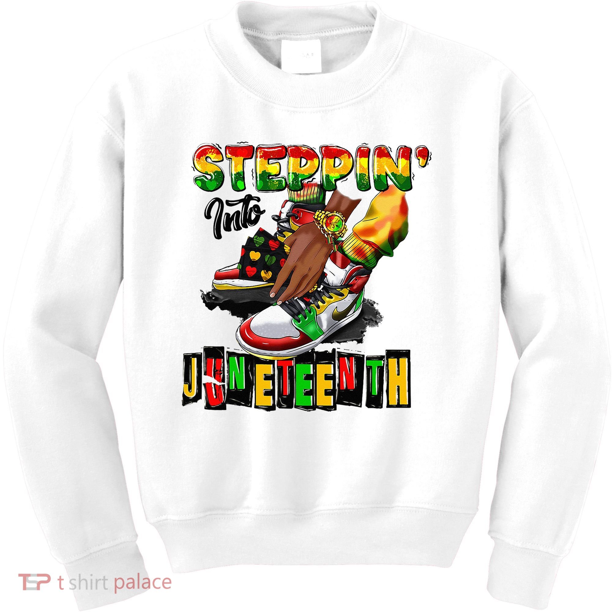 Stepping Into Juneteenth African American Black Shoes Kids Sweatshirt