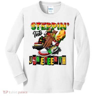 Stepping Into Juneteenth African American Black Shoes Kids Long Sleeve Shirt
