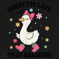 Sorry I'M Late I Was Dilly Dallying Boho Floral Cute Goose Women's Hoodie thumb 2