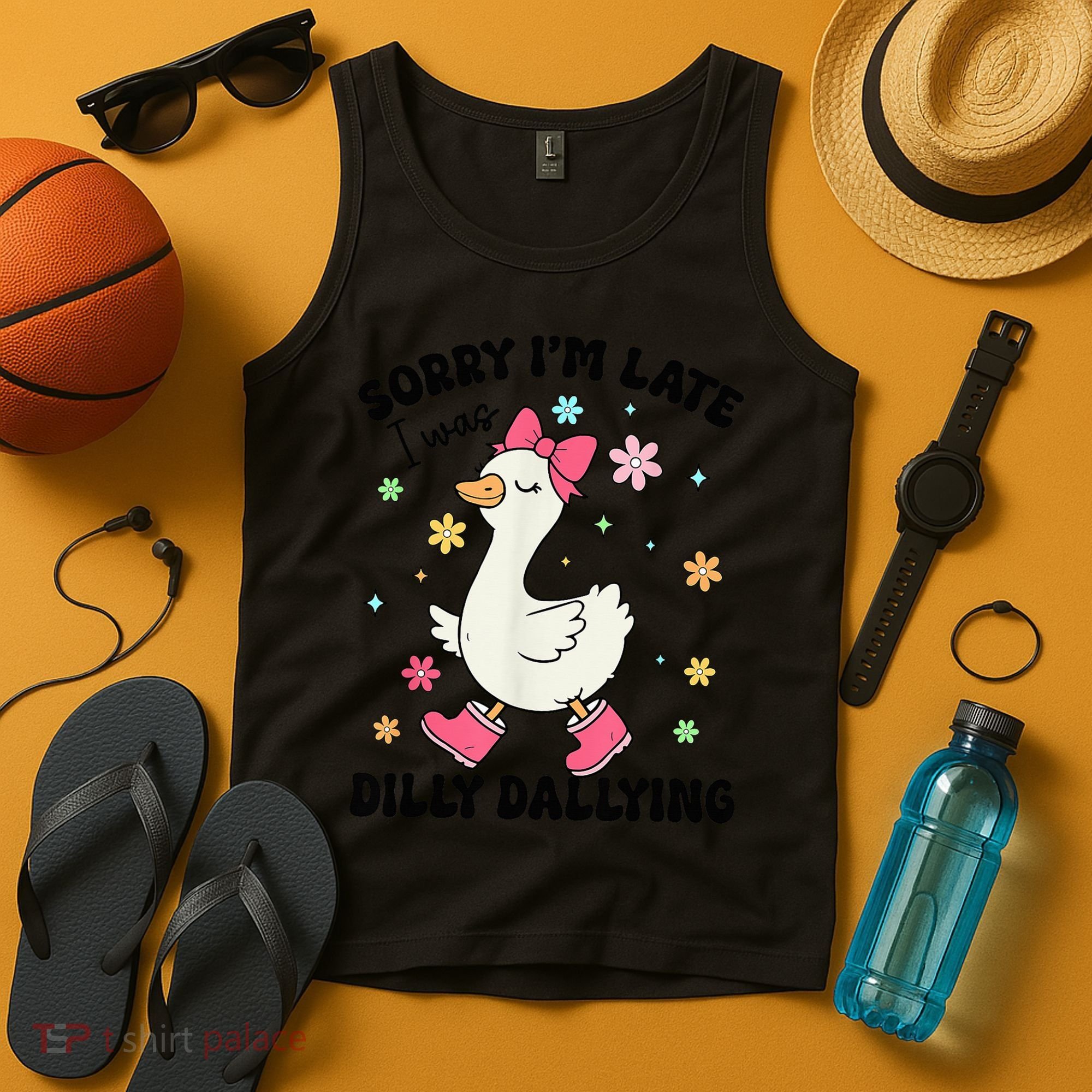 Sorry I'M Late I Was Dilly Dallying Boho Floral Cute Goose Tank Top