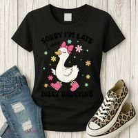 Sorry I'M Late I Was Dilly Dallying Boho Floral Cute Goose Women's T-Shirt thumb 3