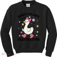 Sorry I'M Late I Was Dilly Dallying Boho Floral Cute Goose Kids Sweatshirt thumb 0