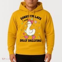 Sorry I'M Late I Was Dilly Dallying Boho Floral Cute Goose Hoodie thumb 2