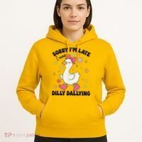 Sorry I'M Late I Was Dilly Dallying Boho Floral Cute Goose Hoodie thumb 5