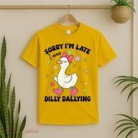 Sorry I'M Late I Was Dilly Dallying Boho Floral Cute Goose T-Shirt thumb 2