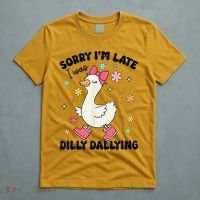 Sorry I'M Late I Was Dilly Dallying Boho Floral Cute Goose T-Shirt thumb 5