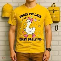 Sorry I'M Late I Was Dilly Dallying Boho Floral Cute Goose T-Shirt thumb 6