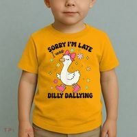 Sorry I'M Late I Was Dilly Dallying Boho Floral Cute Goose Toddler T-Shirt thumb 2