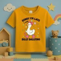 Sorry I'M Late I Was Dilly Dallying Boho Floral Cute Goose Toddler T-Shirt thumb 3