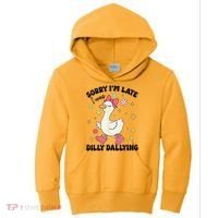 Sorry I'M Late I Was Dilly Dallying Boho Floral Cute Goose Kids Hoodie thumb 0
