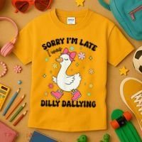 Sorry I'M Late I Was Dilly Dallying Boho Floral Cute Goose Kids T-Shirt thumb 3
