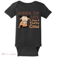 Sorry IM Late I Saw A Fluffy Cow Highland Cow Breeder Baby Bodysuit thumb 0