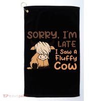 Sorry IM Late I Saw A Fluffy Cow Highland Cow Breeder Golf Towel thumb 0