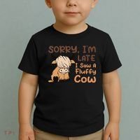 Sorry IM Late I Saw A Fluffy Cow Highland Cow Breeder Toddler T-Shirt thumb 2