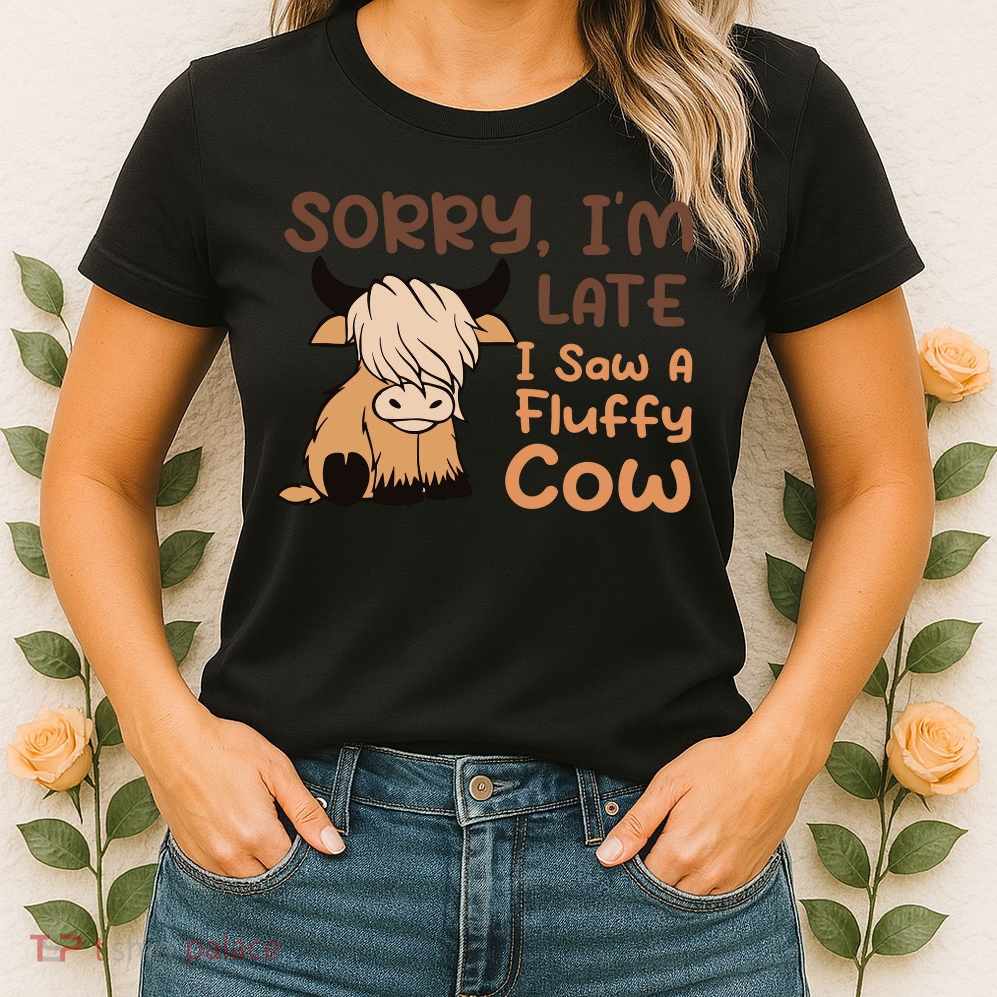 Sorry IM Late I Saw A Fluffy Cow Highland Cow Breeder Women's T-Shirt